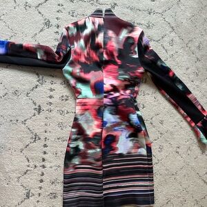 Clover Canyon Red and Black Sheath Dress with Mock Neck